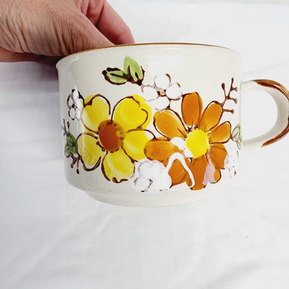 Vintage Sunnycraft  Korea Yellow & Orange Flowers Wide Coffee- Tea  Mug - Picture 2 of 10